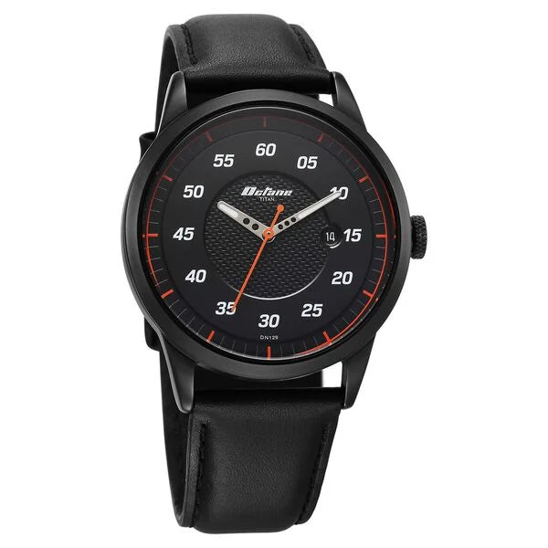 Titan Octane Men's Watch Analog Black Dial with Black Leather Strap, 1806NL05