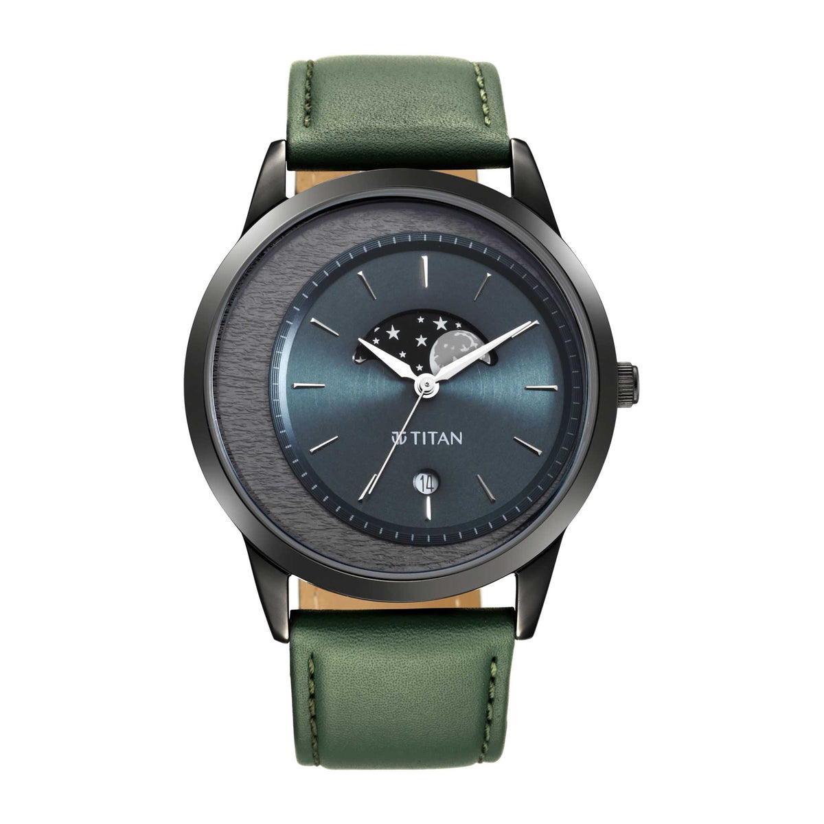 Titan Men's Watch Black Dial Green Leather Strap Watch. 1806QL02