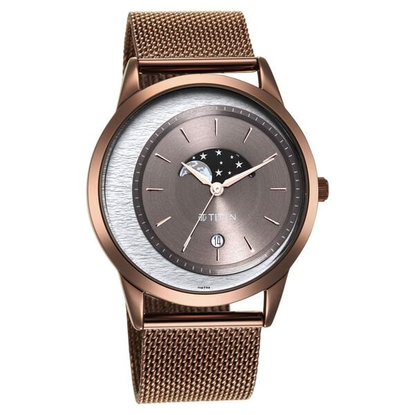 Titan Crescent Men's Watch Analog Brown Dial With Brown Stainless Steel Band,1806QM02