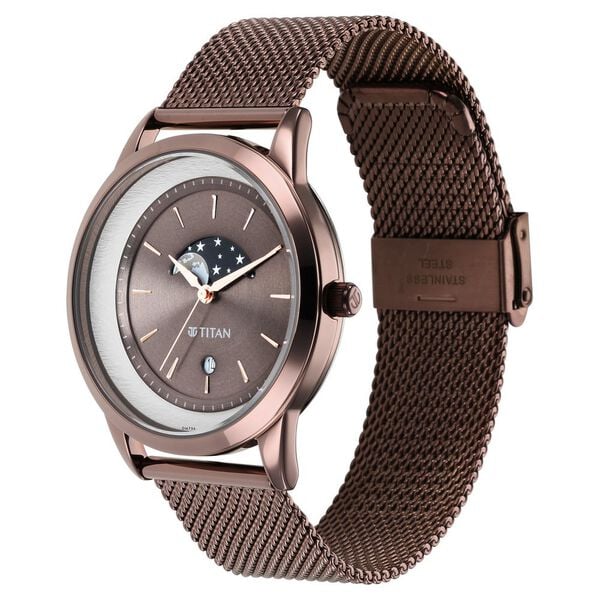 Titan Crescent Men's Watch Analog Brown Dial With Brown Stainless Steel Band,1806QM02