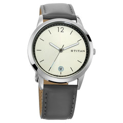 Titan Men's Watch Analog Silver Dial With Grey Leather Strap, 1806SL03