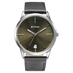 Titan Men's Watch Analog Green Dial With Leather Strap, 1806SL06