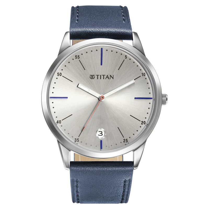 Titan Element Men's Watch Analog Blue Dial With Leather Strap, 1806SL09
