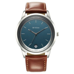 Titan Wrist Wit Men's Watch Analog Blue Dial with Brown Leather Strap, 1806SL12