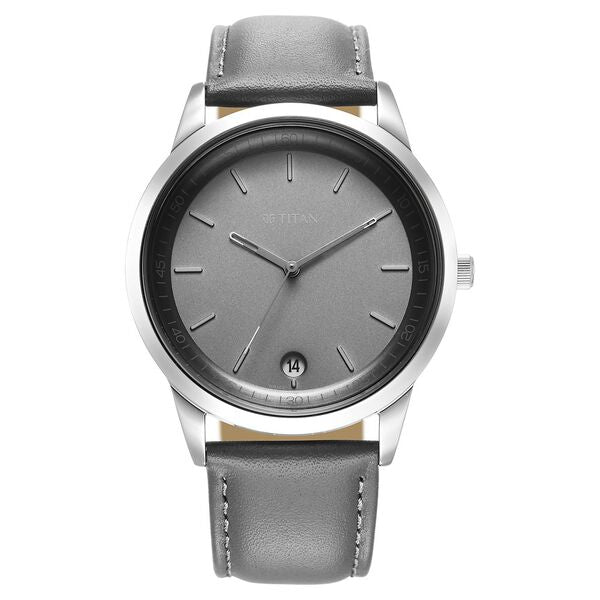 Titan Wrist Wit Men's Watch Analog Grey Dial with Grey Leather Strap, 1806SL13