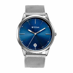 Titan Men's Watch Blue Dial Silver Stainless Steel Strap Watch, 1806SM04