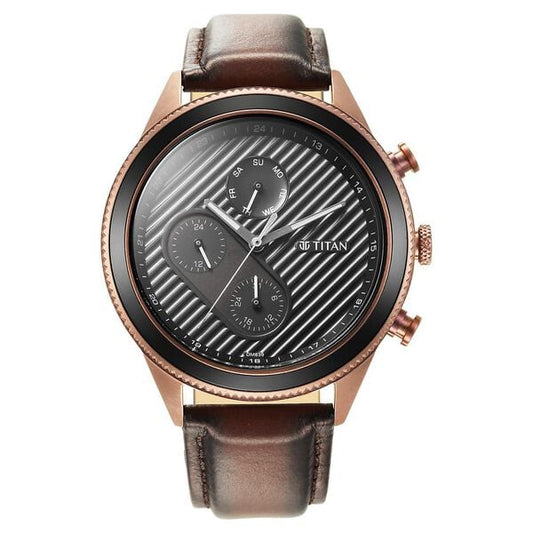 Titan, Men, Analog, Watch, Black Dial, Leather Strap, 1814KL03