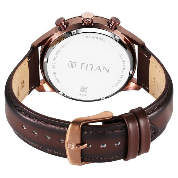 Titan Men's Watch Analog Black Dial Brown Leather Strap, 1814KL03