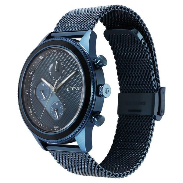 Titan Men's Watch Analog Blue Dial With Blue Mesh Band, 1814KM02