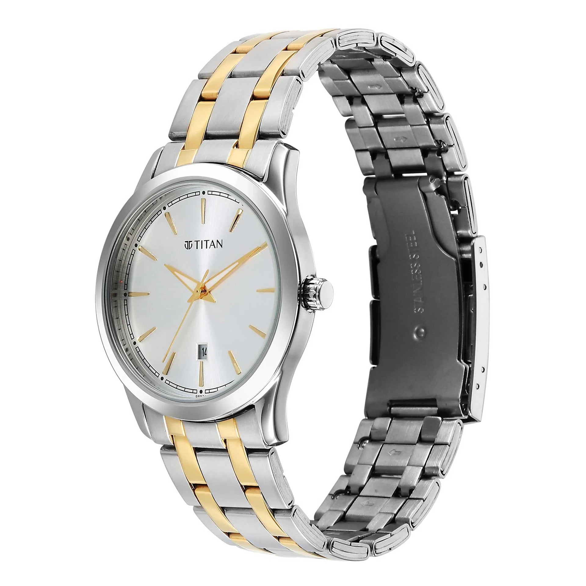 Titan Analog Men's Watch Silver Dial With Two Tone Stainless Steel Strap , 1823BM03