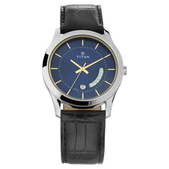 Titan Men's Watch Blue Dial Black Leather Strap Watch, 1823SL01