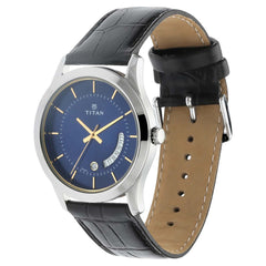 Titan Men's Watch Blue Dial Black Leather Strap Watch, 1823SL01 - view 2