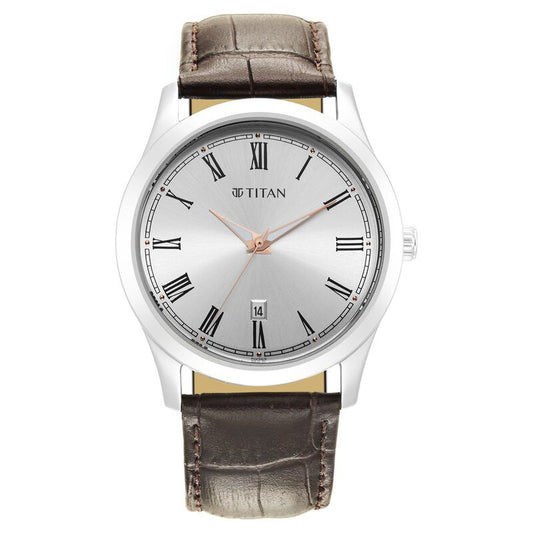 Titan, Men, Analog, Watch, Silver Dial, Leather Strap, 1823SL02