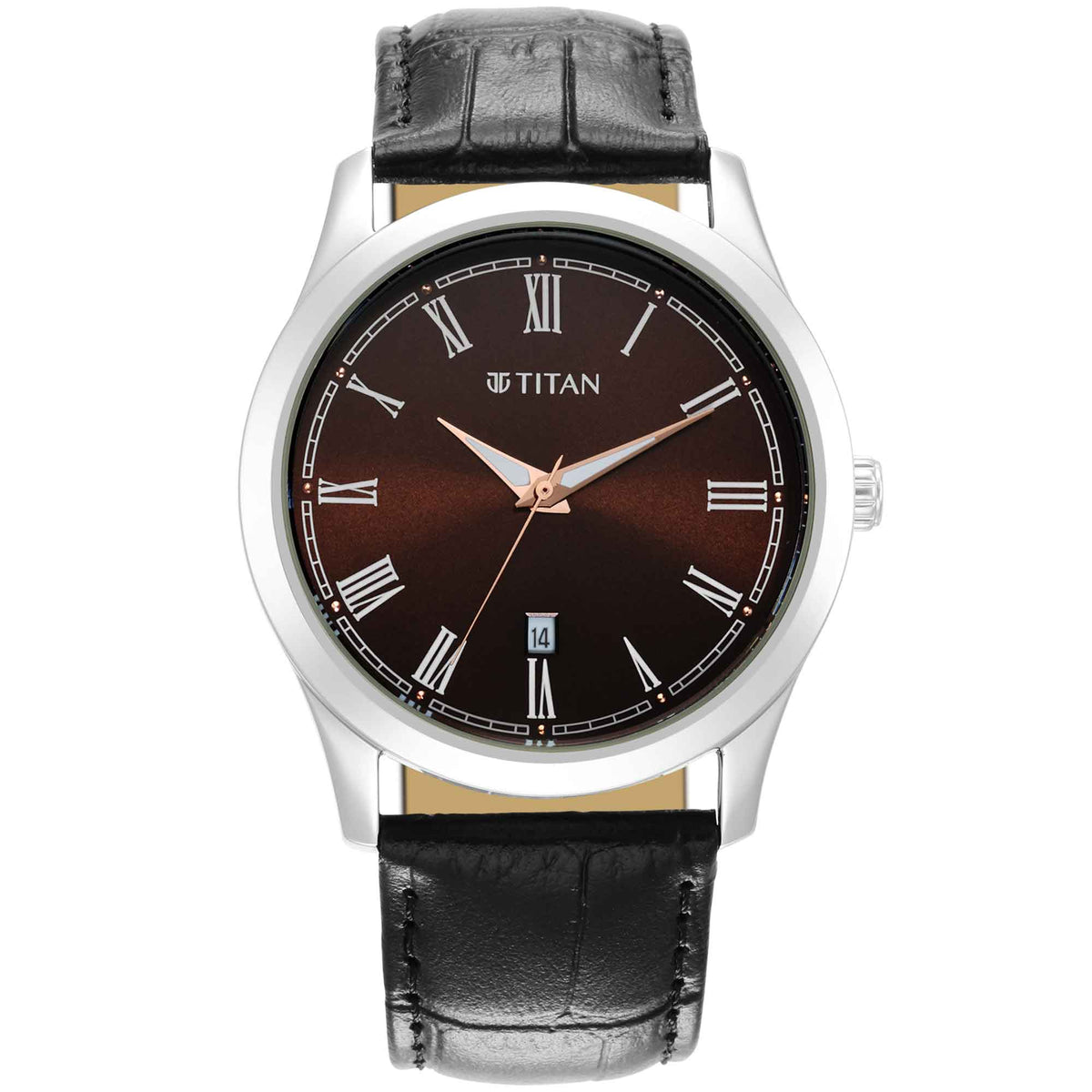 Titan Men's Watch Brown Dial Black Leather Strap Watch, 1823SL03