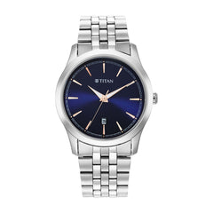 Titan Men's Watch Blue Dial Silver Stainless Steel Strap Watch. 1823SM02