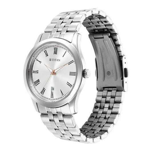 Titan Men's Watch Quartz Analog, Silver White Dial Stainless Steel  Strap, 1823SM05