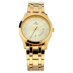 Titan Men's Watch Champagne Dial Gold Stainless Steel Strap Watch, 1823YM01