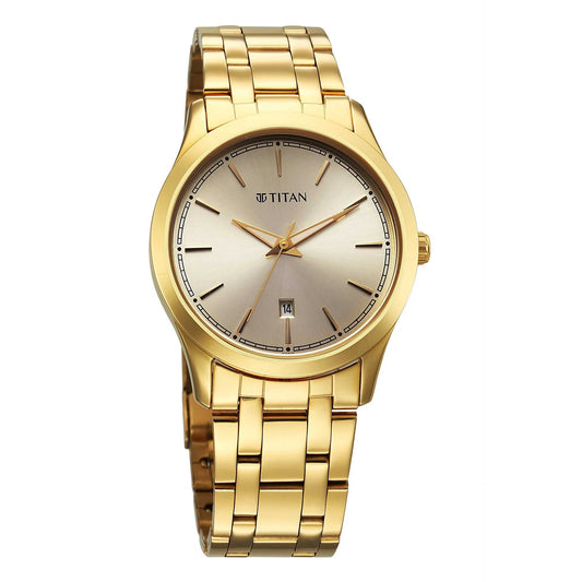 Titan, Men's, Analog Watch, Gold Dial, with Stainless Steel Band, TI-1823YM02