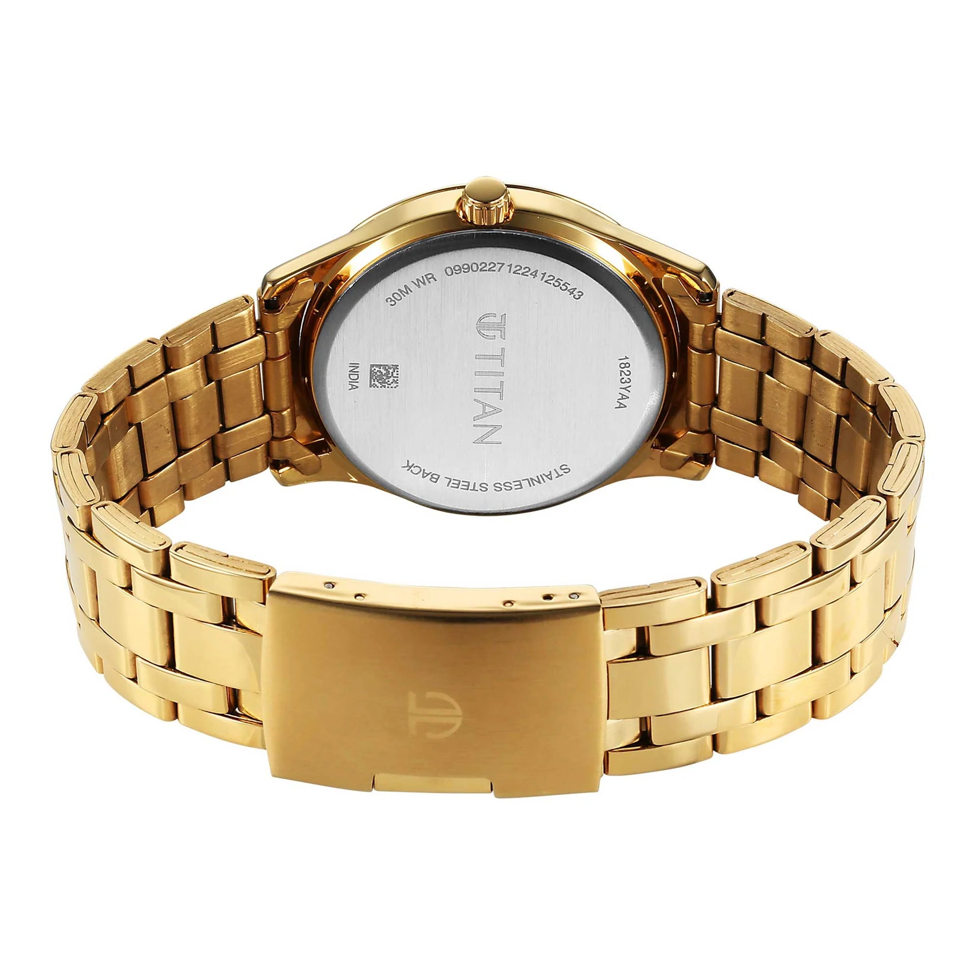 Titan Men's Watch Analog Beige Dial with Gold Stainless Steel Band, 1823YM02