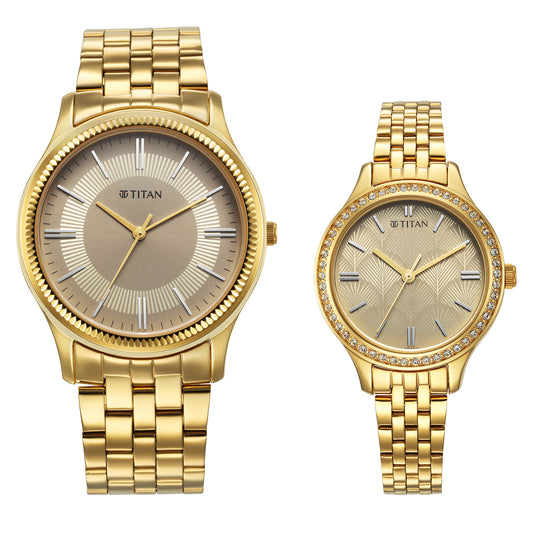 Titan, Unisex, Analog, Watch, Champagne Dial, Stainless steel Strap, 1824YM01P