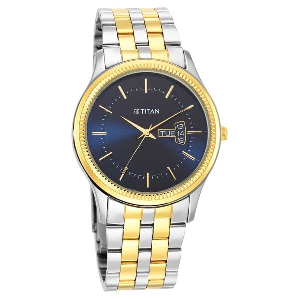 Titan Men's Trendsetter Watch Blue Dial with Two-Toned Stainless Steel Band, 1824BM03