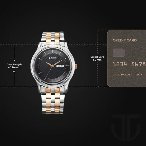 Titan Karishma Men's Watch Analog Black Dial with Two-Toned Stainless Steel Band, 1824KM02