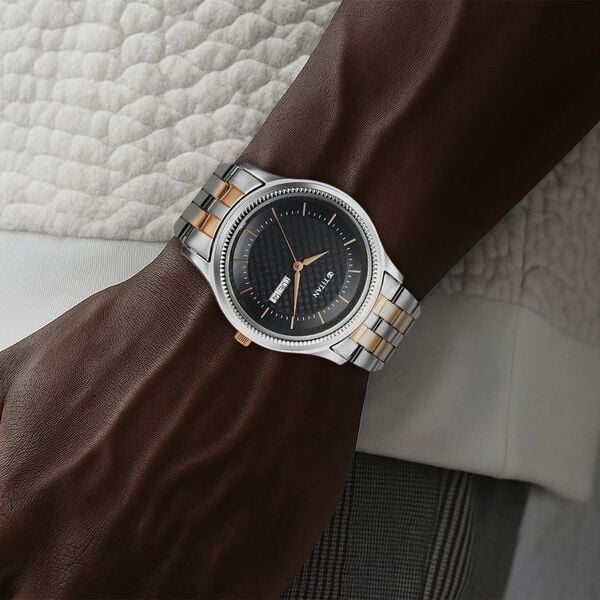 Titan Karishma Men's Watch Analog Black Dial with Two-Toned Stainless Steel Band, 1824KM02