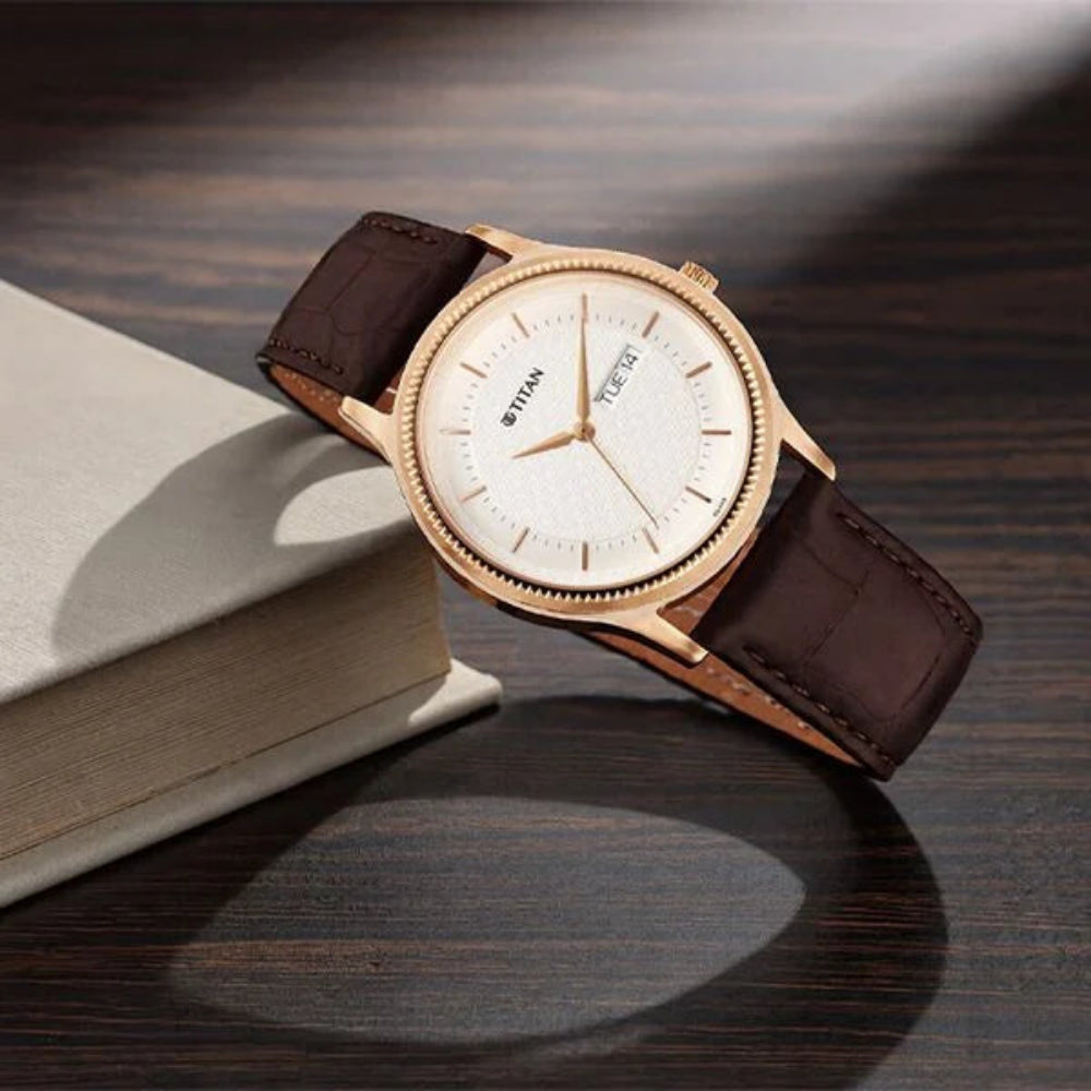 Titan Karishma Men's Watch Analog Silver Dial with Brown Leather Strap, 1824WL03