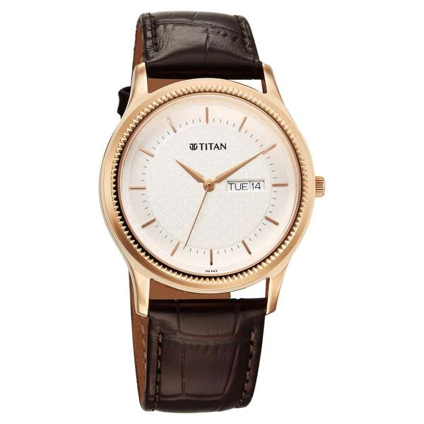 Titan Karishma Men's Watch Analog Silver Dial with Brown Leather Strap, 1824WL03