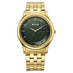 Titan Karishma Men's Watch Analog Green Dial with Gold Stainless Steel Band, 1824YM02