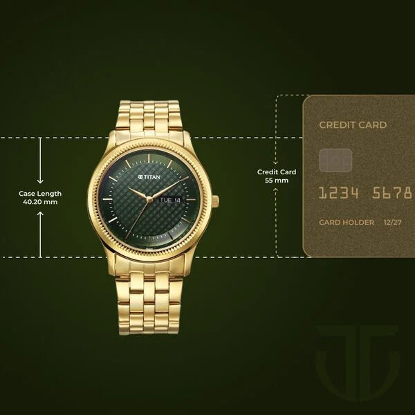 Titan Karishma Men's Watch Analog Green Dial with Gold Stainless Steel Band, 1824YM02