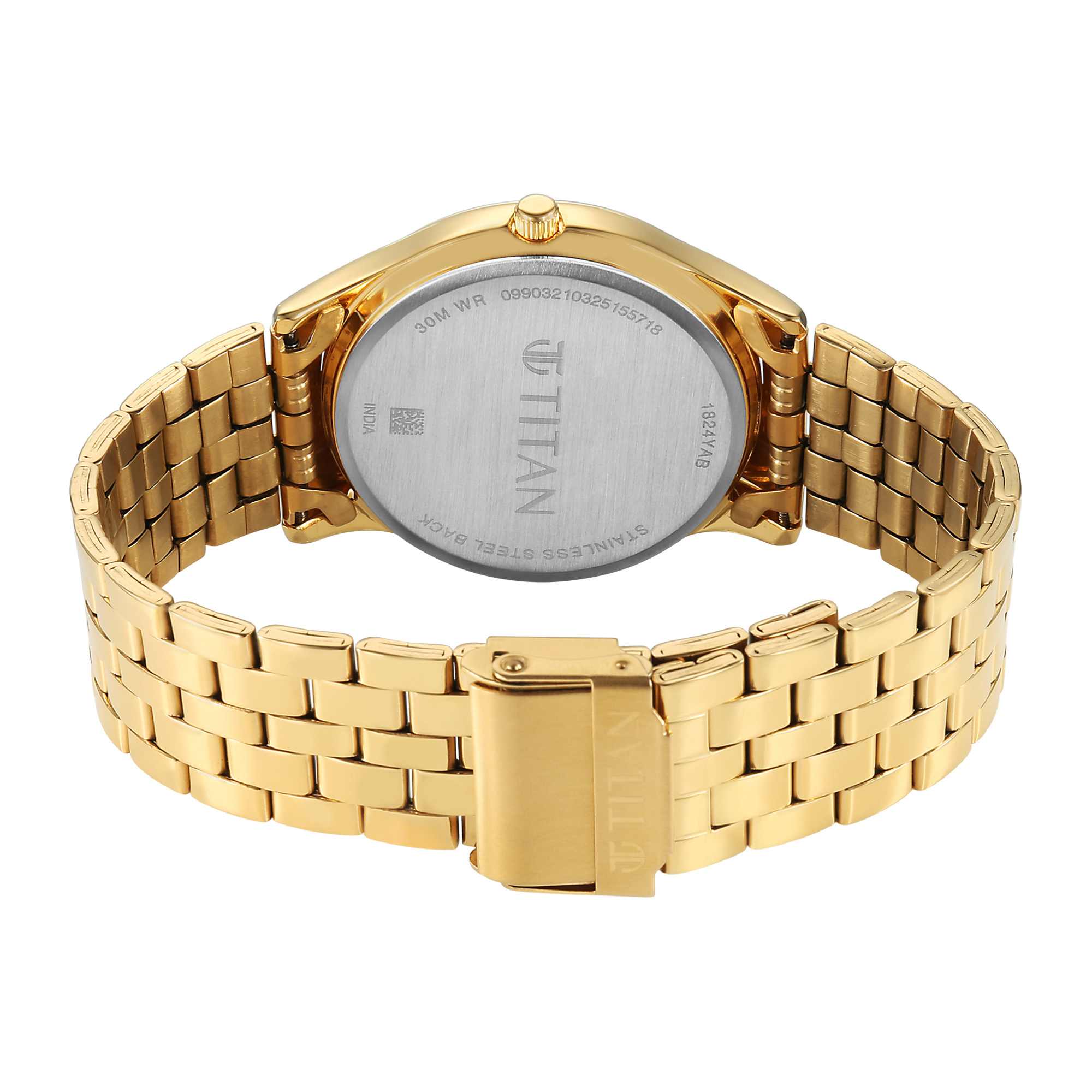 Titan Analog Men's Watch with Day And Date Display With White Dial and Gold Stainless Steel Strap,1824YM03