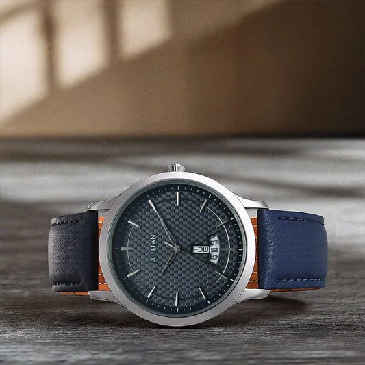 Titan, Men's, Analog Watch, Blue Dial, with Leather Band, TI-1825SL14