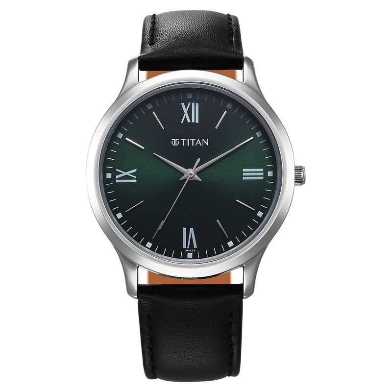 Titan Karishma Men's Watch Analog Green Dial With Black Leather Strap, 1825SL16