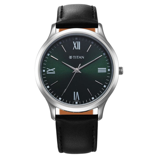 Titan, Men, Analog, Watch, Green Dial, Leather Strap, 1825SL16