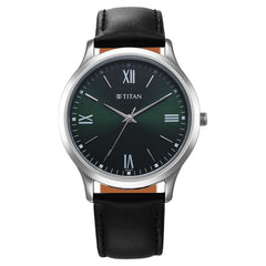 Titan Karishma Men's Watch Analog Green Dial With Black Leather Strap, 1825SL16