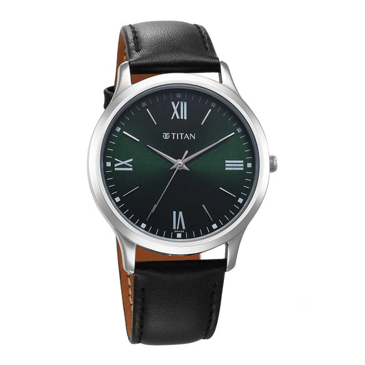 Titan, Men's, Analog Watch, Black Dial, with Leather Band, TI-1825SL16
