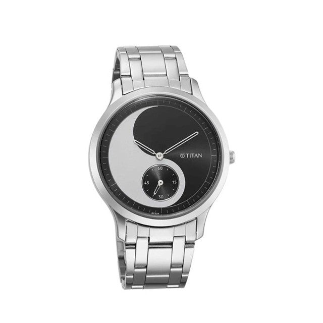 Titan Yin & Yang Men's Watch Analog Black Dial With Silver Stainless steel Band, 1825SM02