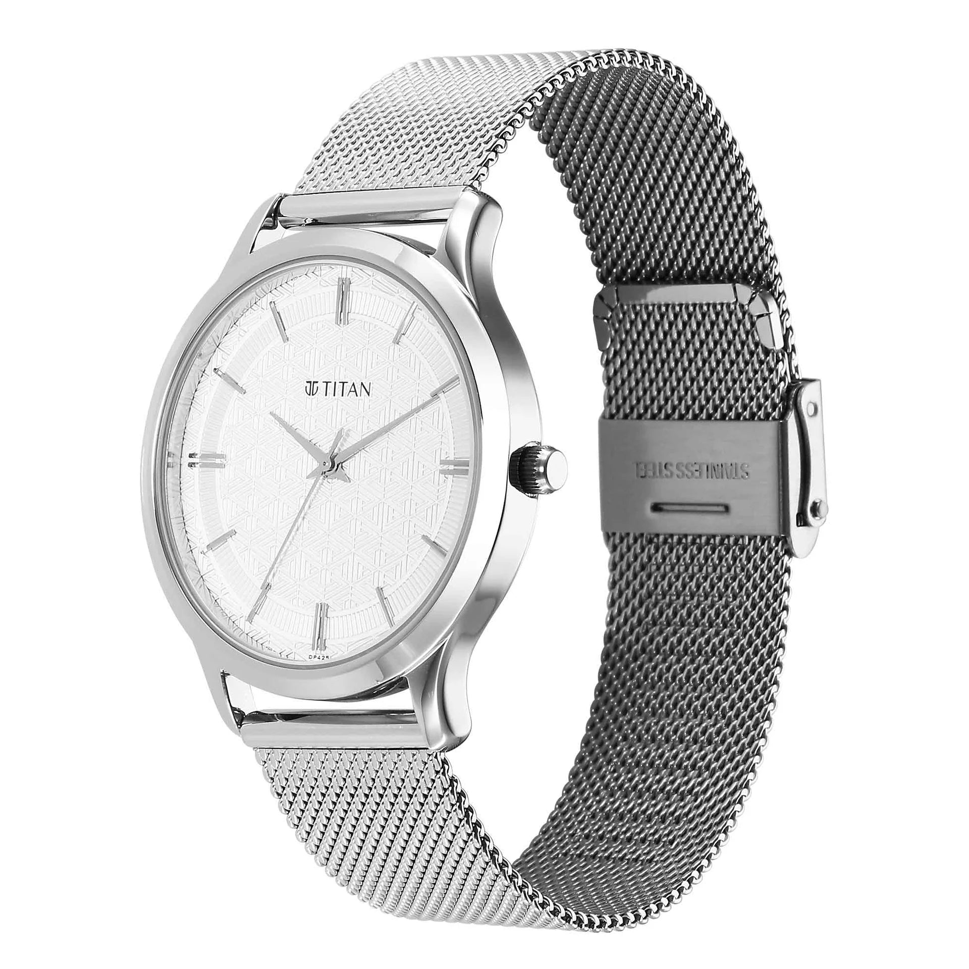 Titan Karishma Men's Watch Analog Silver Dial With Silver Stainless Steel Strap, 1825SM09