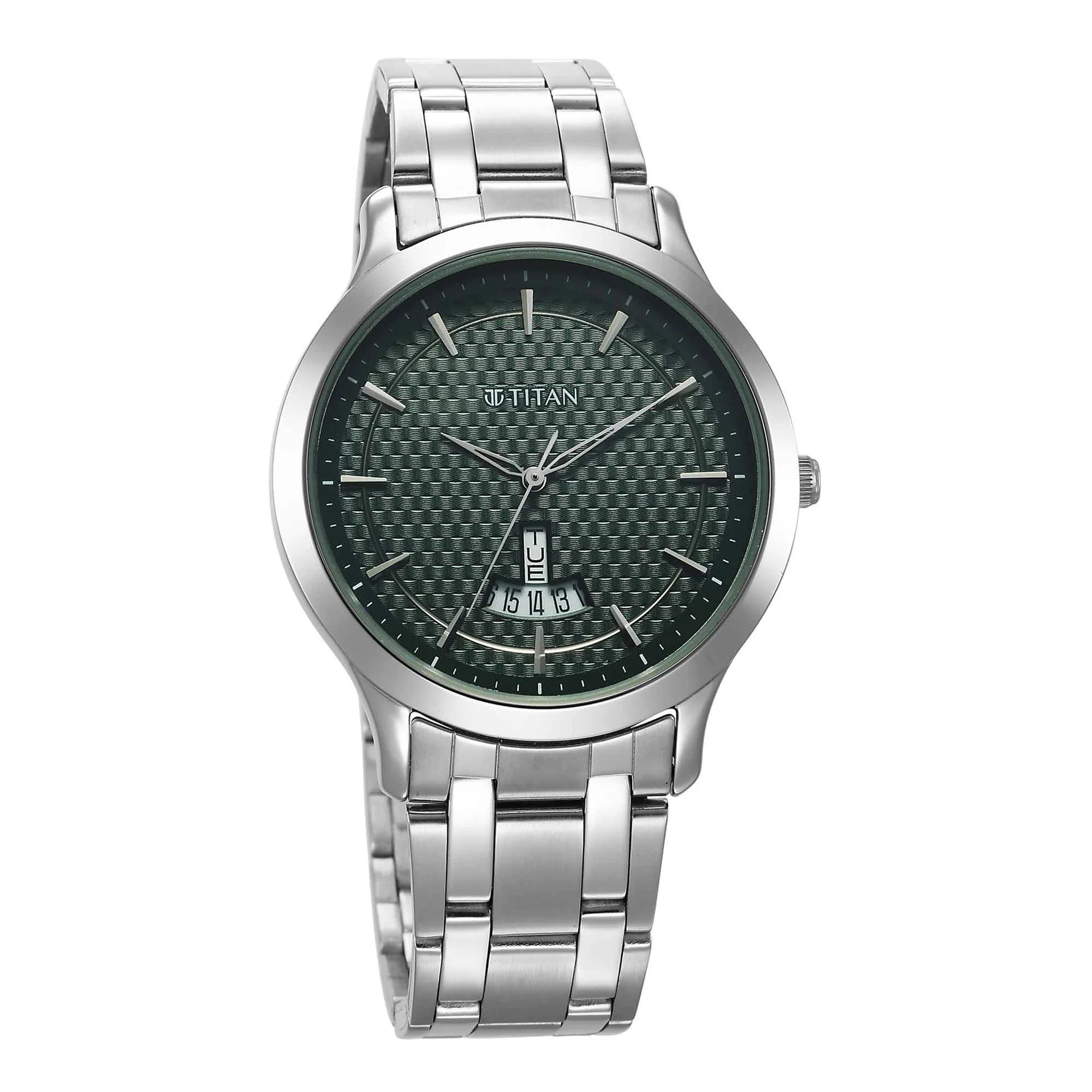 Titan Karishma Men's Watch Analog Green Dial With Silver Stainless Steel Band, 1825SM11