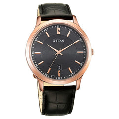 Titan Men's Watch Analog Black Dial With Black Leather Strap, 1825WL03