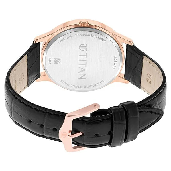 Titan Men's Watch Analog Black Dial With Black Leather Strap, 1825WL03