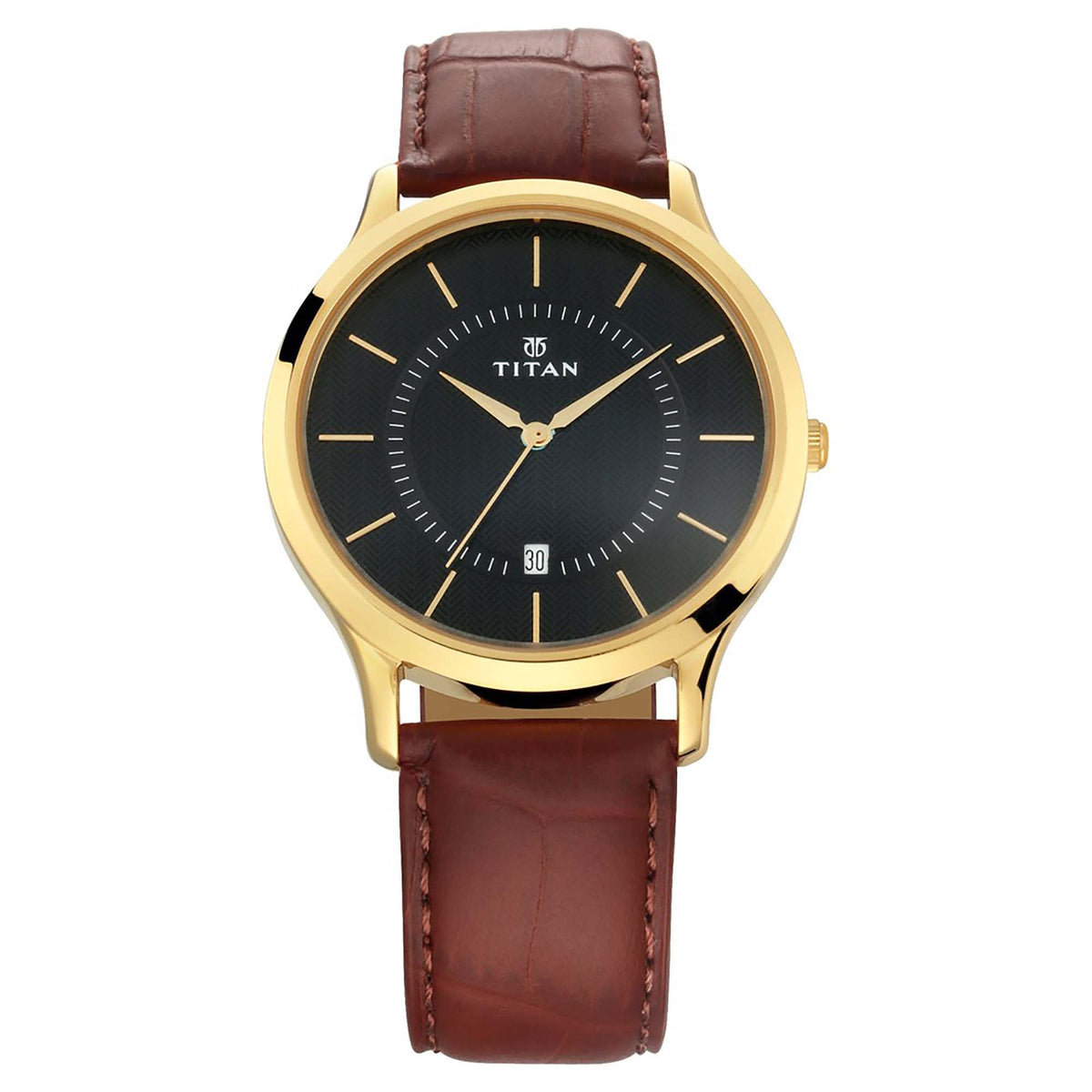 Titan Men's Watch Black Dial Brown Leather Strap Watch, 1825YL01