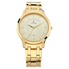 Titan Men's Watch Champagne Dial Gold Stainless Steel Strap Watch, 1825YM01