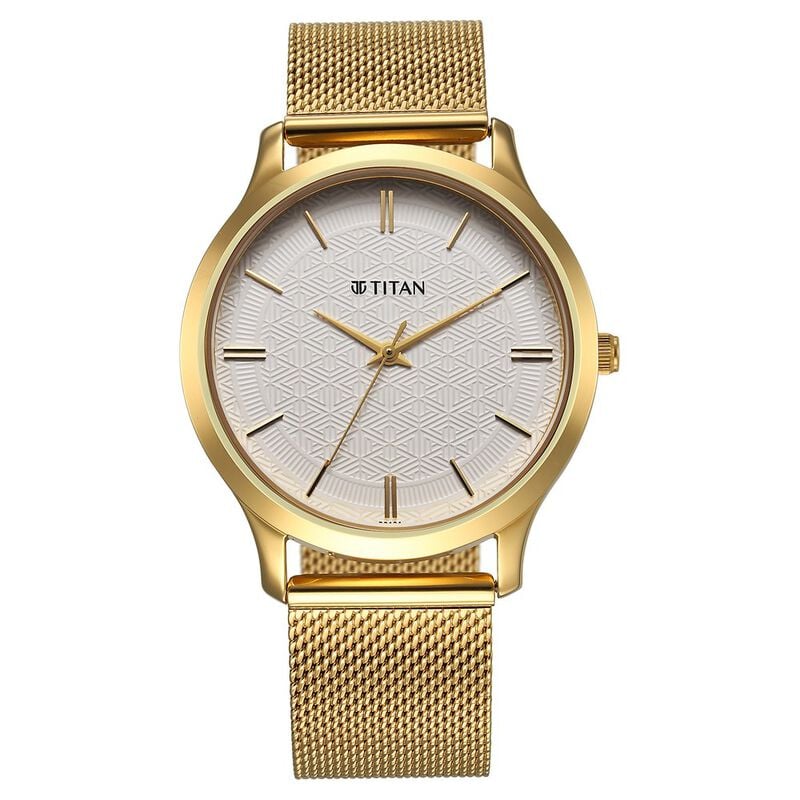 Titan Karishma Men's Watch Analog White Dial With Gold Mesh Band, 1825YM11