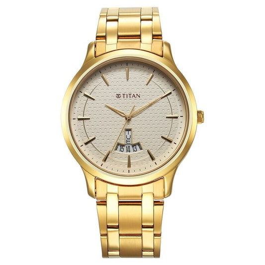 Titan, Men, Analog, Watch, Champagne Dial, Stainless steel Strap, 1825YM12