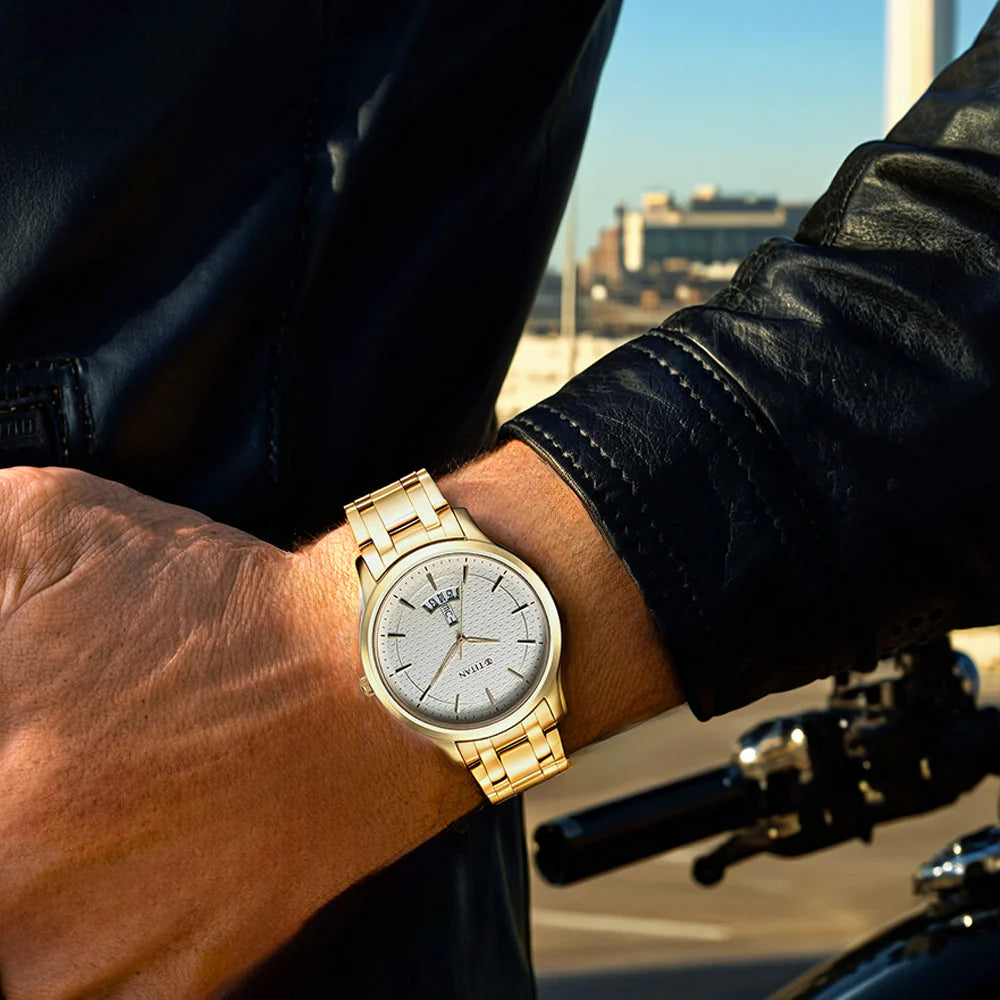 Titan Karishma Men's Watch Analog Champagne Dial With Gold Stainless Steel Band, 1825YM12