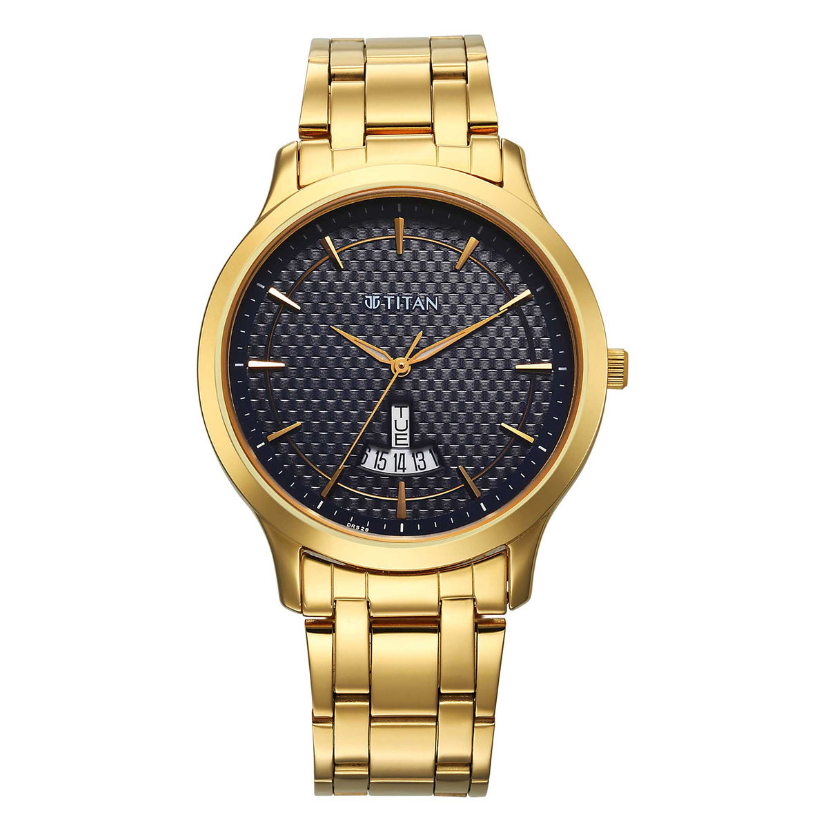 Titan Men's Watch Analog Black Dial with Gold Stainless Steel Band, 1825YM13
