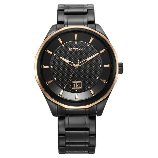 Titan, Men, Analog, Watch, Black Dial, Stainless steel Strap, 1829KM04