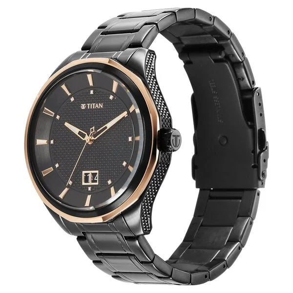 Titan Regalia Men's Watch Analog Black Dial with Black Stainless Steel Band, 1829KM04